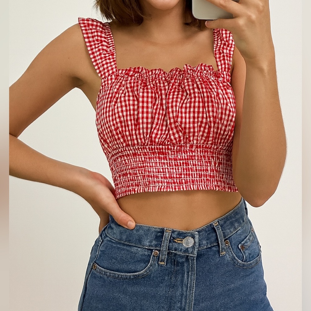 M NWT Red gingham crop top / off the shoulder top  #gingham